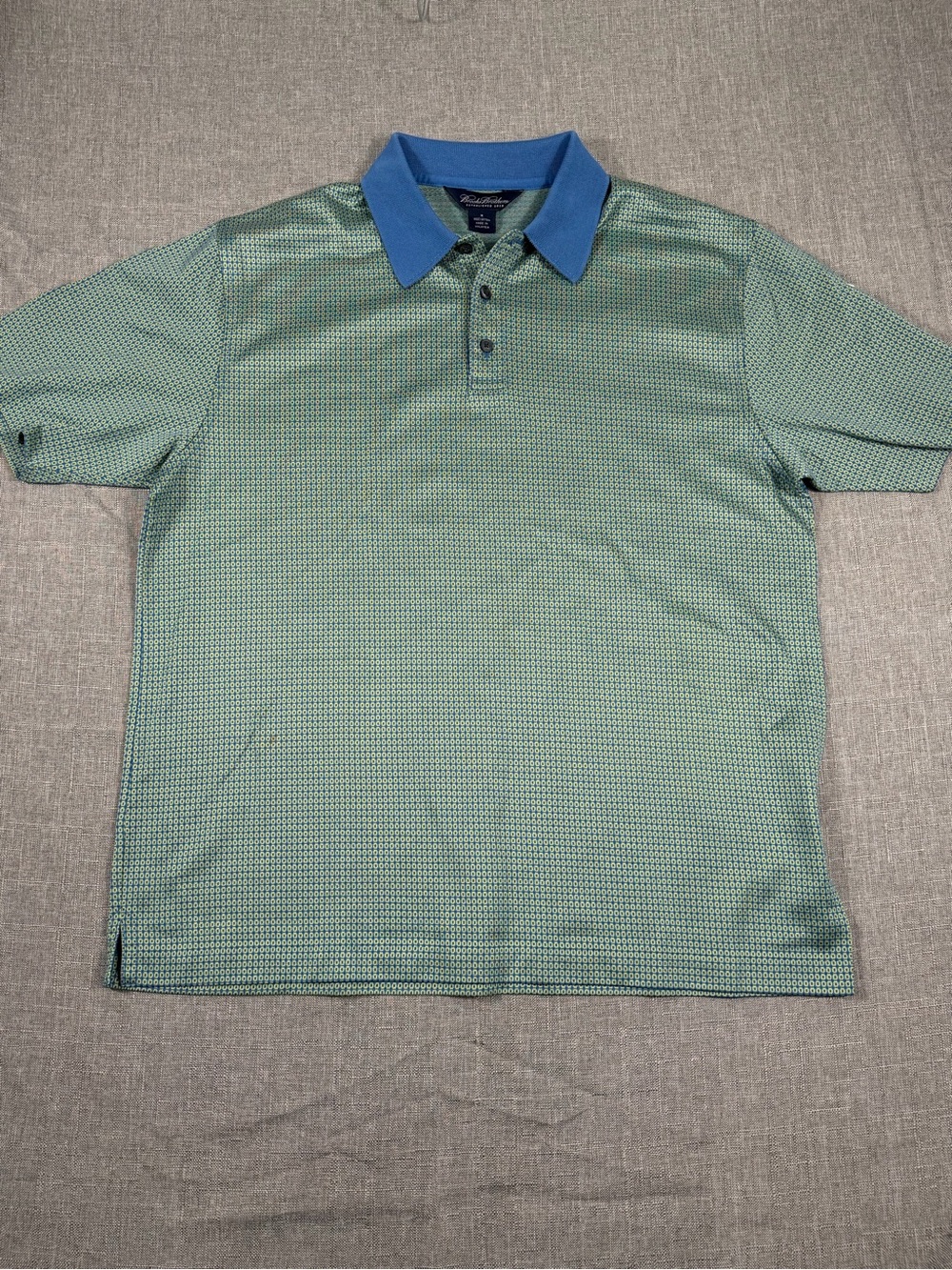 Peter Milla Green Micro-Pattern Polo with Blue Collar